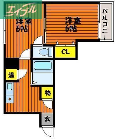 第一天瀬ビル(2K/5階)の間取り写真