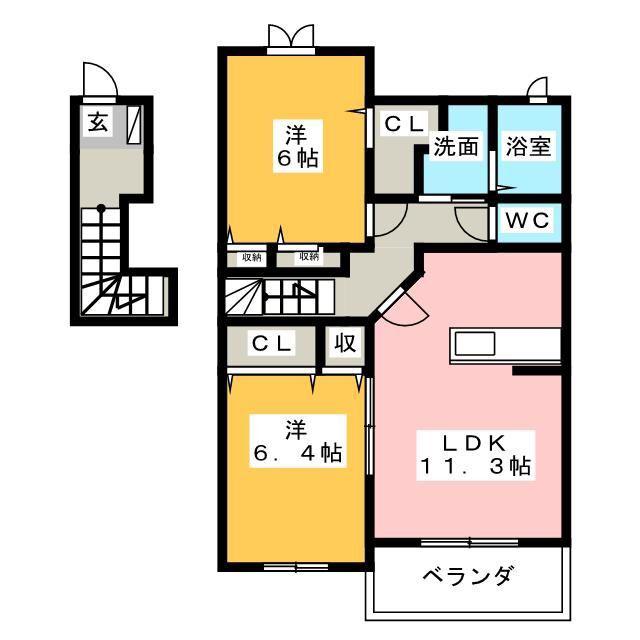 ブリアールA(2LDK/2階)の間取り写真