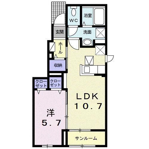 クオーレI(1LDK/1階)の間取り写真