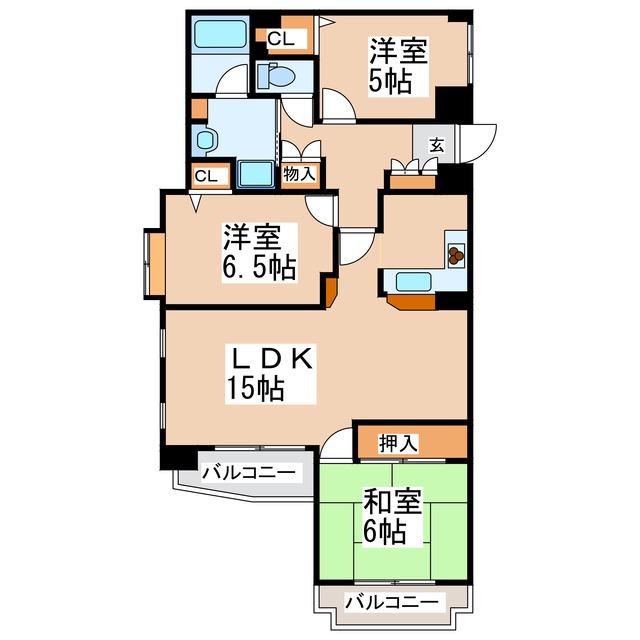 チサンマンション水前寺(3LDK/6階)の間取り写真