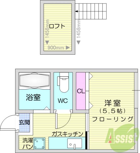 畳屋丁ハイツ(1K/1階)の間取り写真