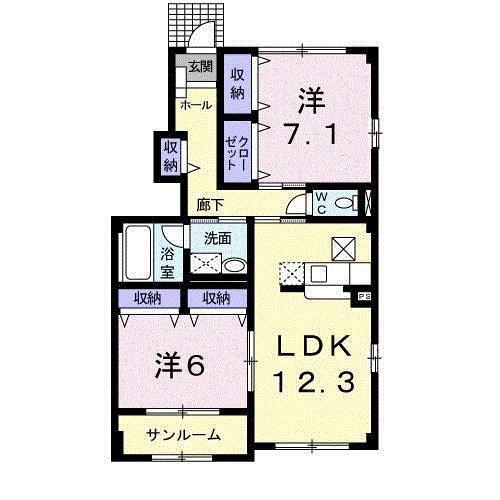ウィンベル(2LDK/1階)の間取り写真