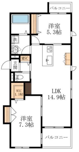 GRAN PEARLグランパール(2LDK/2階)の間取り写真