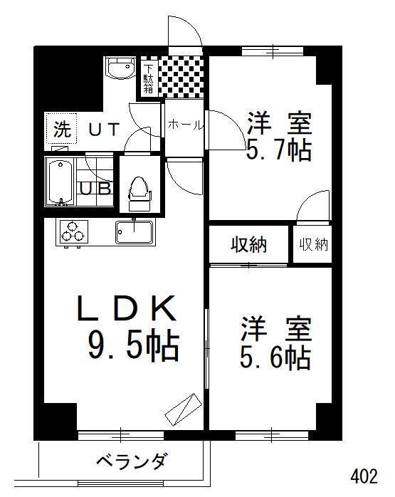 CINQ ARCADIA(2DK/4階)の間取り写真