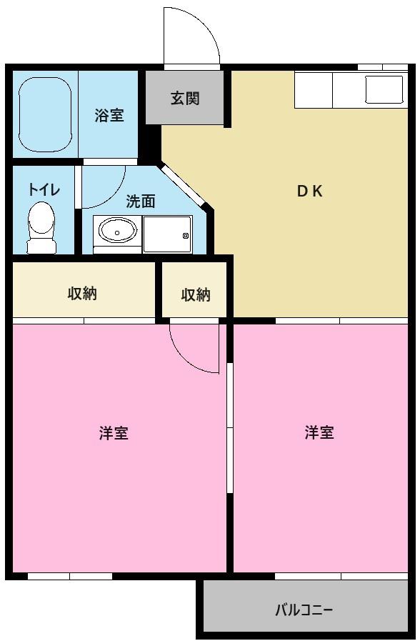 プレミール中溝(2DK/2階)の間取り写真