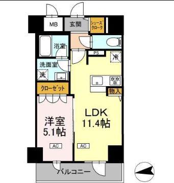 IS二十人町(1LDK/10階)の間取り写真