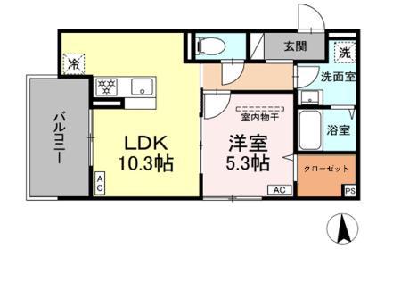 エリシア泉町(1LDK/3階)の間取り写真