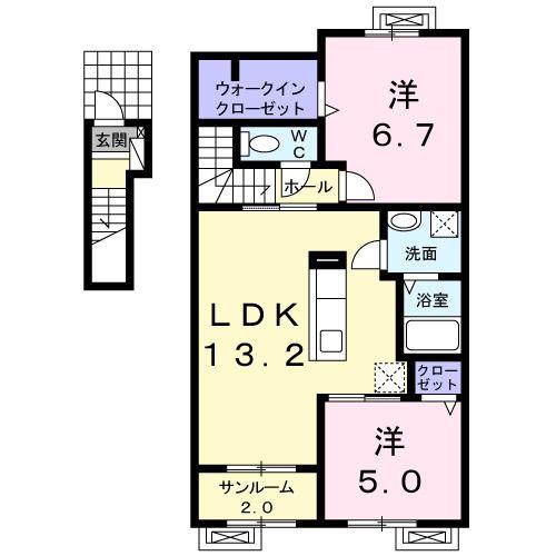アドニス(2LDK/2階)の間取り写真