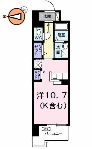 グランクリュ佐古 イースト(1K/2階)の間取り写真