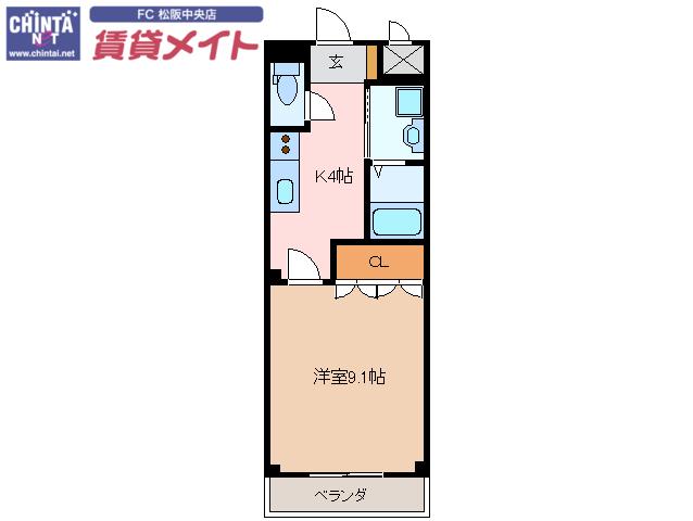 アルカディア(1K/2階)の間取り写真