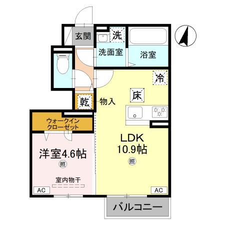 リアン平松 B棟(1LDK/1階)の間取り写真
