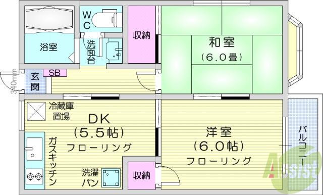 ノーブル弐番館(2DK/2階)の間取り写真
