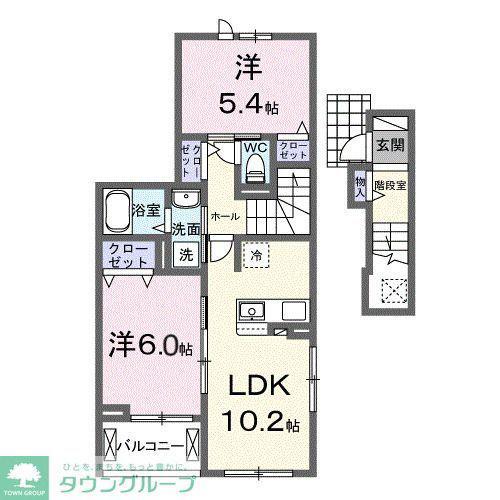 フォンテーヌV(2LDK/2階)の間取り写真