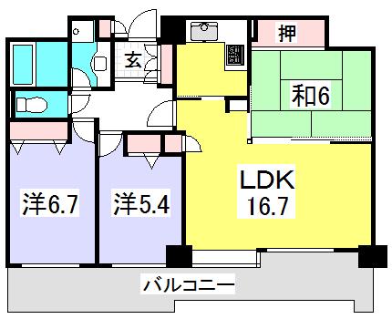 井口台パークヒルズ壱番館(3LDK/8階)の間取り写真