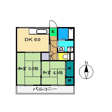 壱町田ハイツ(2DK/3階)の間取り写真