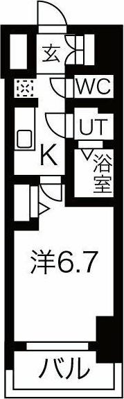 メイクス鶴舞II(1K/7階)の間取り写真