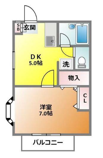 グランデュール武蔵野(1DK/2階)の間取り写真