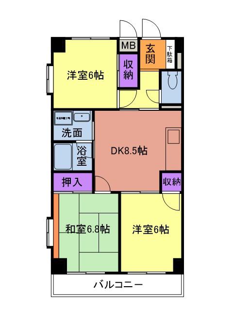 ディアコート静(3DK/2階)の間取り写真