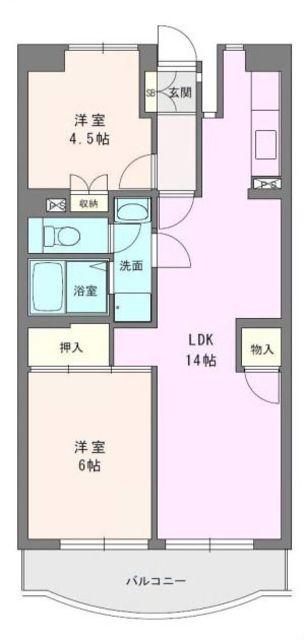 ボヌール秦野I(2LDK/1階)の間取り写真