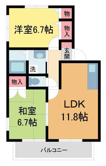 ルミエール多田A(2LDK/2階)の間取り写真