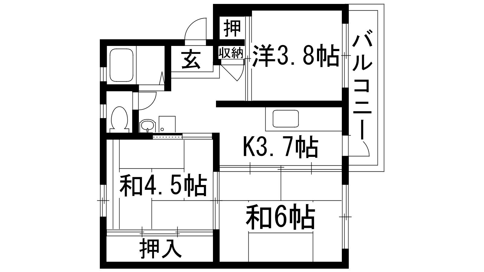 逆瀬川18号棟(3K/4階)の間取り写真