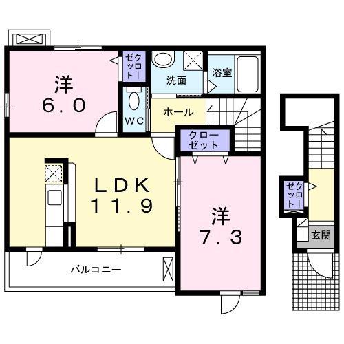 グレースぐみの木(2LDK/2階)の間取り写真