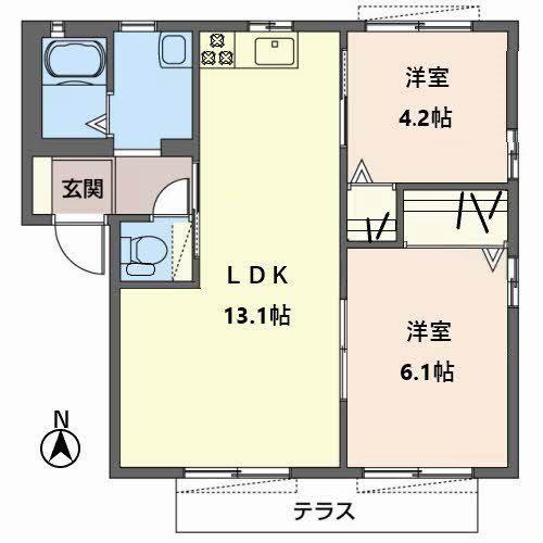 ヒルズプレイス北京都B(2LDK/1階)の間取り写真