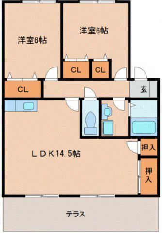 クレール(2LDK/2階)の間取り写真