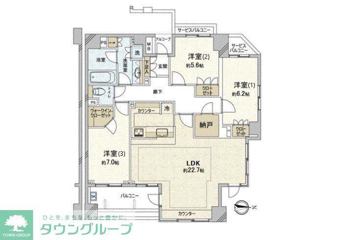 パークコート砧イースト(3LDK/5階)の間取り写真