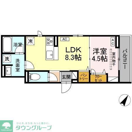 ドムスクレスト相模大野(1LDK/2階)の間取り写真