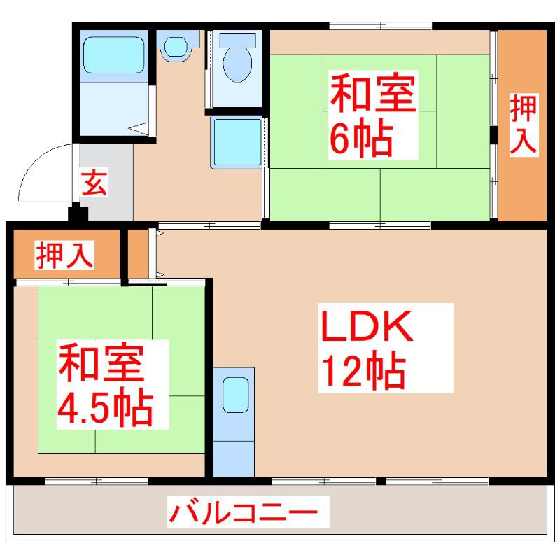 フォレストタウン川辺A棟(2LDK/3階)の間取り写真