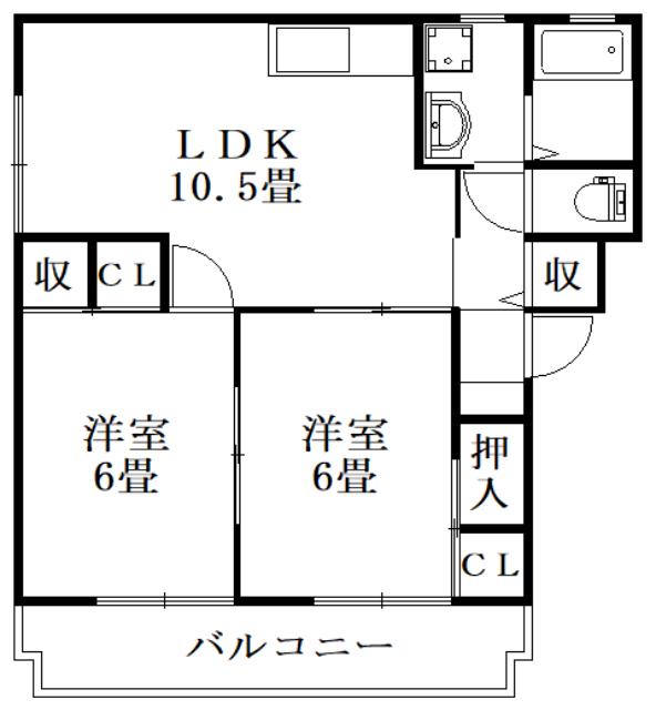 ソシア原(2LDK/3階)の間取り写真