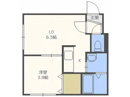 ブランノワール麻生エクサゴーヌ(1LDK/2階)の間取り写真