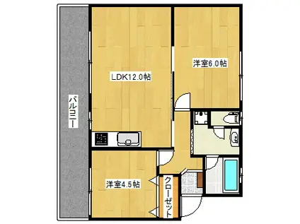 ユートピア葛原(2LDK/5階)の間取り写真