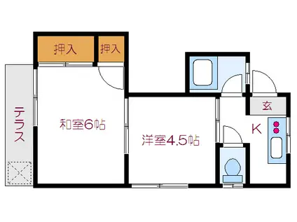 橋口ハイツ(2K/1階)の間取り写真