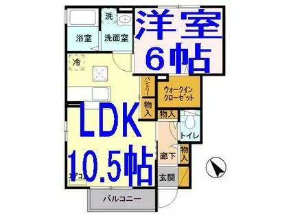 ピーノ・ロングハーモニーC(1LDK/1階)の間取り写真
