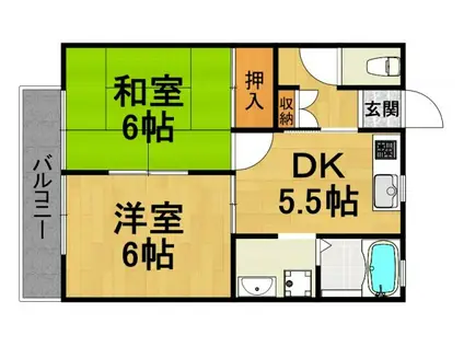 カーサオクムラ(2DK/1階)の間取り写真