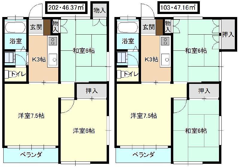 アーバン60(3K/2階)の間取り写真