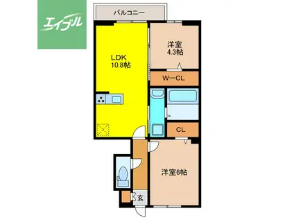 ロイヤルタウン上峰 C(2LDK/1階)の間取り写真