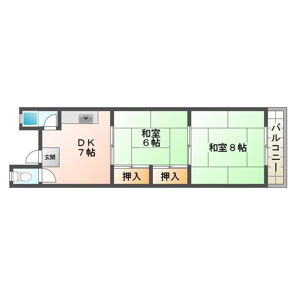 塩屋グリーンハイツ(2DK/2階)の間取り写真