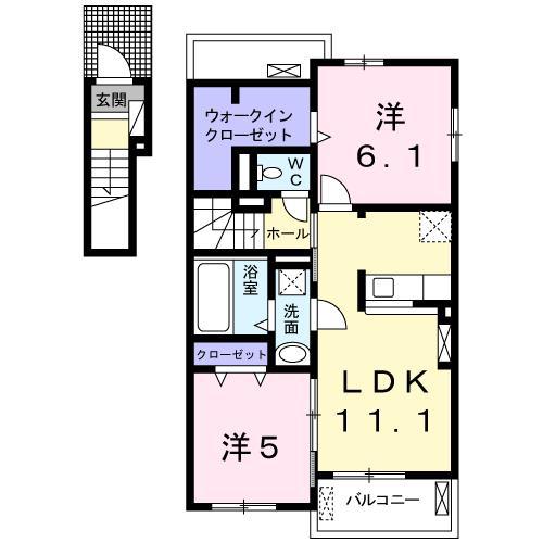 ヴィラドゥースIII(2LDK/2階)の間取り写真