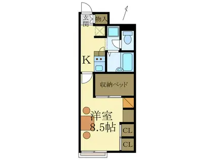 ホクレア(1K/1階)の間取り写真