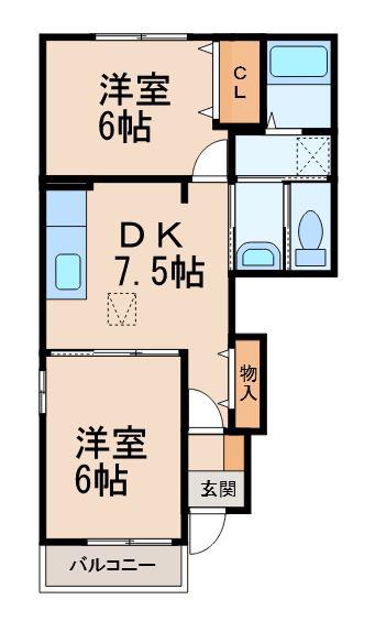 プラシード(2DK/1階)の間取り写真