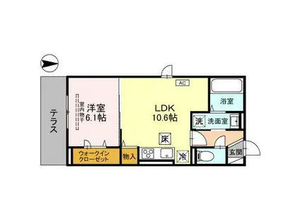 D-ROOM盛岡本宮 D棟(1LDK/1階)の間取り写真