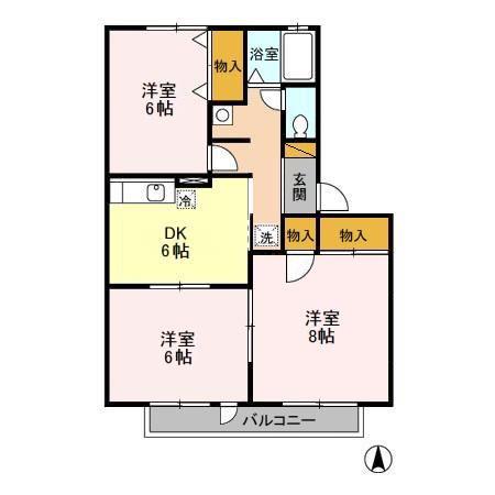 メゾンクレールB(3DK/2階)の間取り写真