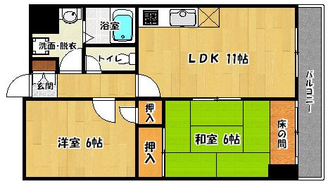 プレステージ北天神(2LDK/7階)の間取り写真