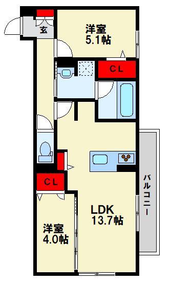 D-ROOM前田(2LDK/3階)の間取り写真
