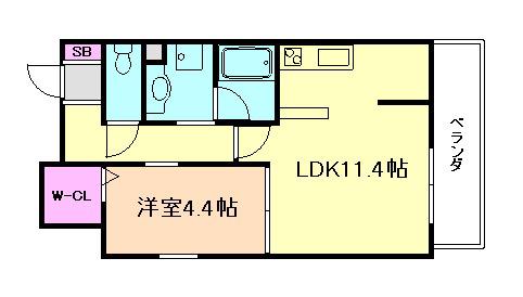 ロイジェント玉川(1LDK/2階)の間取り写真