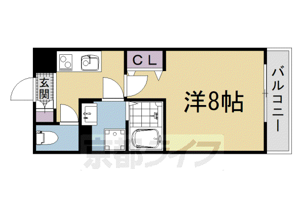 ヴィラ京大北II(1K/3階)の間取り写真