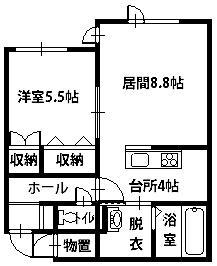 シャルマン旭神D棟(1LDK/2階)の間取り写真